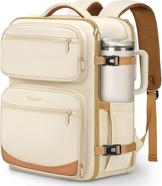 Taygeer Underseat 40L Travel Backpack with Shoe Compartment, TSA Approved Frontier Airlines Personal Item Bag, 18x14x8 inches Travel Bag for Women Weekender Fits Spirit Frontier Allegiant, Beige