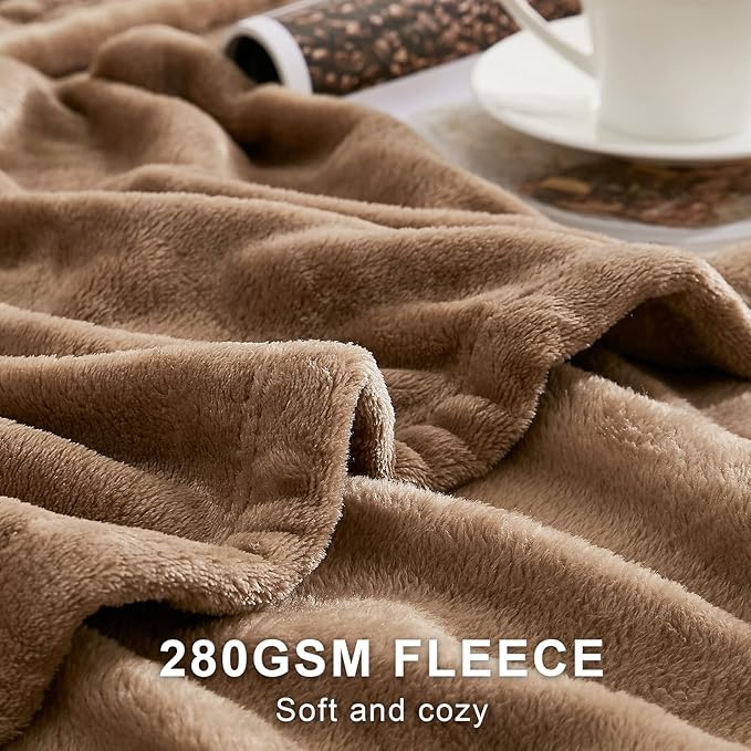 Hansleep Flannel Fleece Throw Blanket Twin Size, Super Soft Fluffy Bed Plush Blanket Throw, Luxury Fuzzy Cozy Couch Blanket for All Seasons, Camel, Twin 60x80
