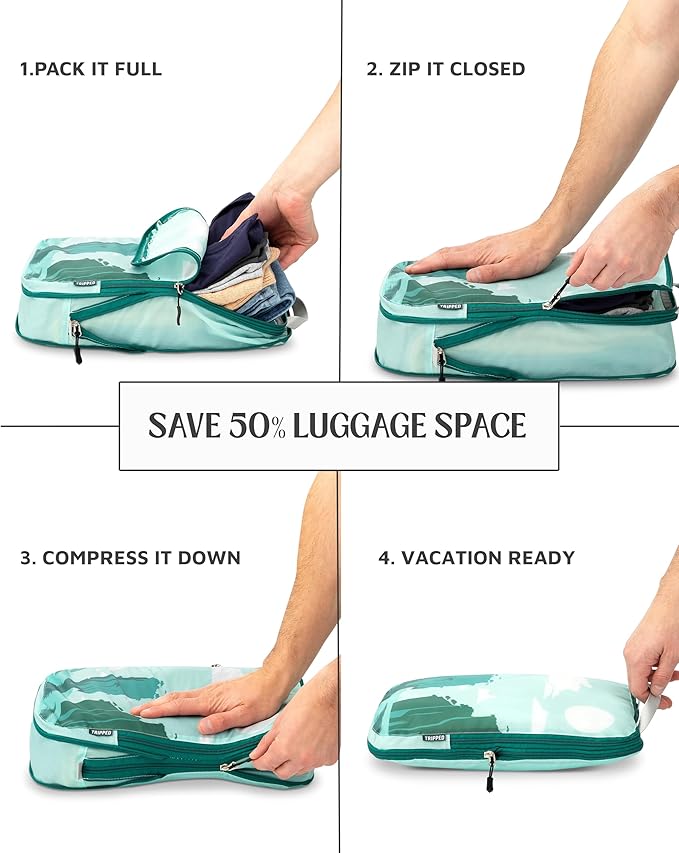 Compression Packing Cubes 6 Piece Set for Carryon Suitcases- Lightweight, Durable Clothes Organizer (Getaways)
