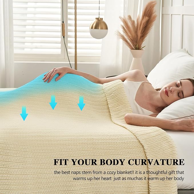 L'AGRATY Knitted Weighted Blanket - 50"x60" 7lbs Cooling Chunky Knit Heavy Blanket for Adults Braided Crochet Throw Thick Cable Yarn Knit Decorative No Beads Evenly Weighted Machine Washable