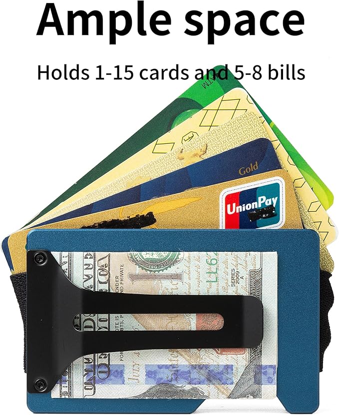 Carbon Fiber Minimalist Wallet for Men Credit Card Holder Money Clip & Cash Strap Slim RFID Mens Wallets(Matte Blue)