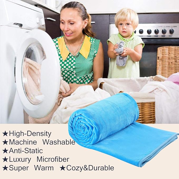 HOZY Soft Blanket Travel Size Fleece Warm Fuzzy Throw Blankets for The Bed Sofa Lightweight 350GSM Sky Blue 50"*61"