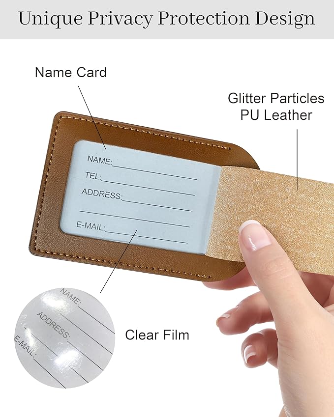 Luggage Tags for Suitcases, PU Leather Travel Tags for Luggage. (Espresso Brown)