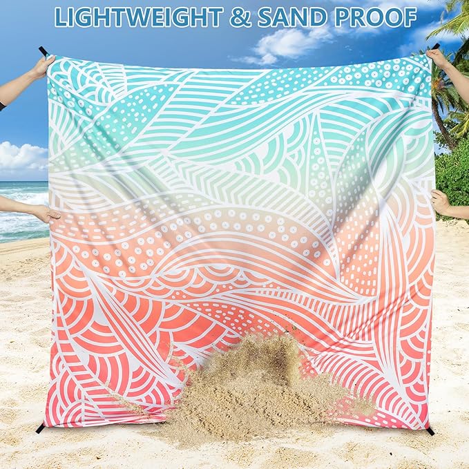 HIHOHO Beach Blanket Waterproof Sandproof Beach Mat for 1-8 Adults Quick Drying Durable Outdoor Picnic Mat for Beach Festival Travel Camping Hiking (Gradiant P&GN-Ripple, 79"×83"(4 Person))