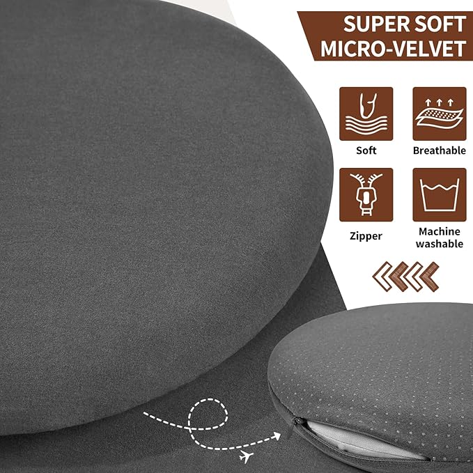 BUYUE Memory Foam Seat Cushion, Dia 16.5" Soft Velvet Round Stool Cushion Anti-Slip Chair Pads, L, Dark Grey