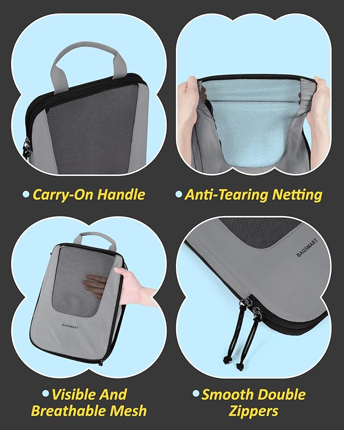 BAGSMART Compression Packing Cubes for Travel, 6/5/4set Lightweight Packing Organizers, Summer Travel Essentials Suitcase Organizer Bags Set