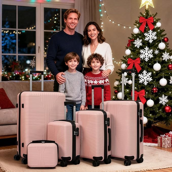 Karl home Luggage Sets 4 Piece, PP Hard Case Suitcase Set with Built-in Lock Spinner Wheels, Lightweight Durable Carry on Luggage for Business Travel - Rose Gold (16/20/24/28")