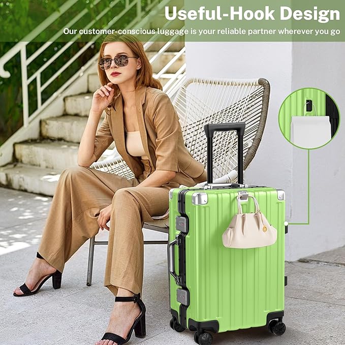 Krute Zipperless Luggage 24 Inch Aluminum Frame Suitcase with Spinner Wheels PC+ABS Hardide Checked Luggage TSA Approved