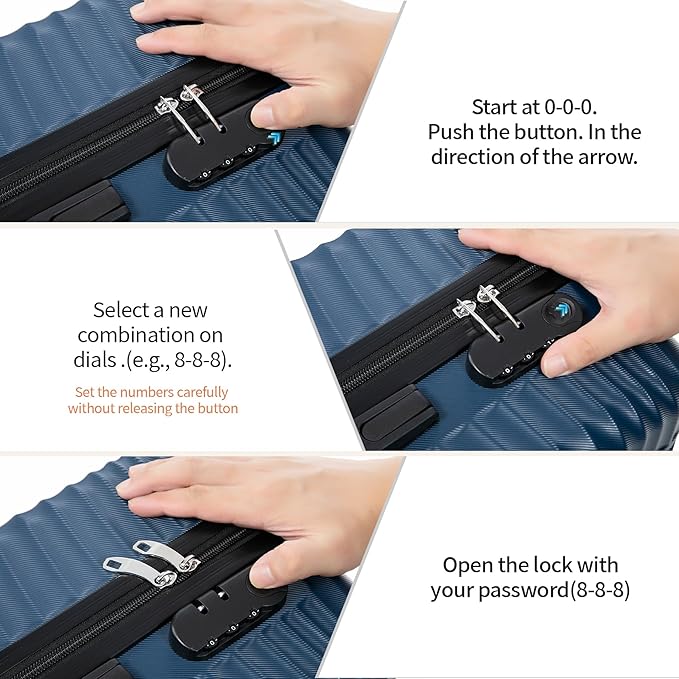 Luggage Sets 3 Piece, ABS Suitcase Set (20/24/28), Hardside luggage with Spinner Wheels, Travel Luggage,14x8x9 Airline Approved Carry on, Lightweight Luggage with High-Security Lock