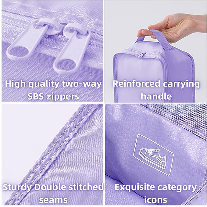 tianzong Travel Shoe Bag with Handle Holds 2 Pairs of Shoes, Shoe Packing Cubes for Travel (Purple, 2 Pack)