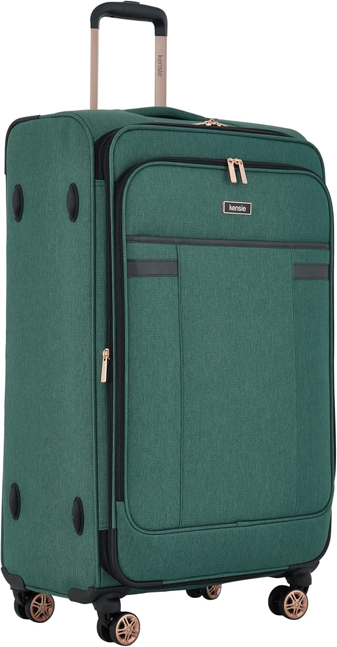 kensie Hudson Softside 3-Piece Spinner Luggage Set, Smoke Pine