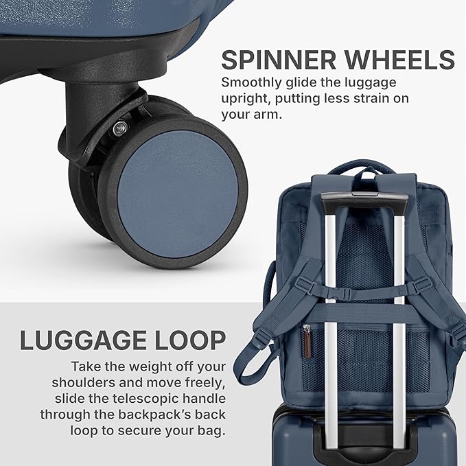 U.S. Traveler Vista Way 3-Piece Travel Set, 21-Inch Carry-on Hardside with TSA Lock, 18-Inch Travel Backpack with Laptop Sleeve, Toiletry Bag, Navy