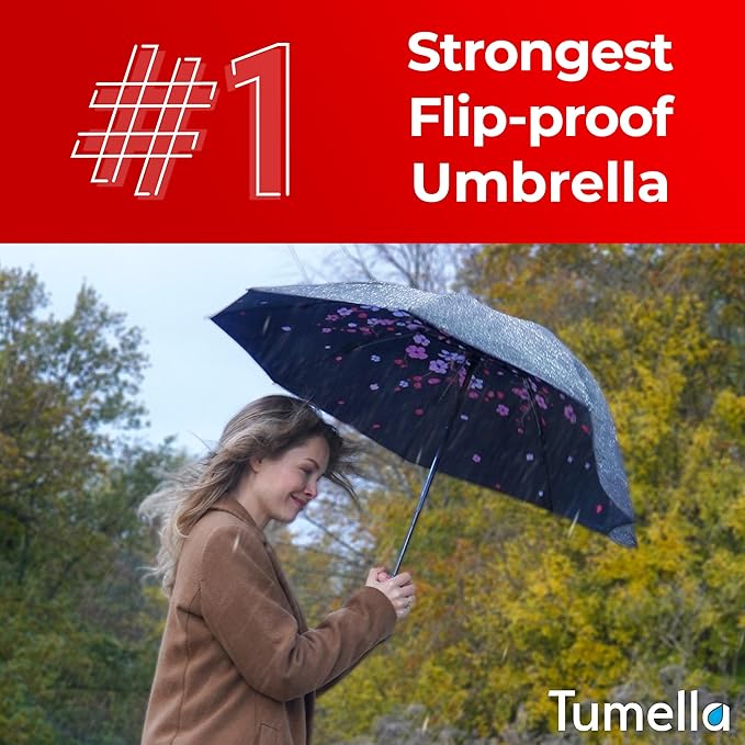 TUMELLA Inverted Windproof Umbrella, Large, Strong, Light, Portable, Automatic Reverse Folding Rain Umbrella, Durable Premium Grip, Fits Car & Backpack