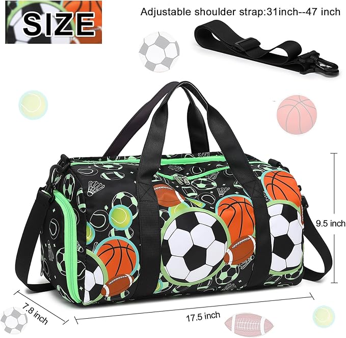 BTOOP Kids Overnight Bag for Boys Small Soccer Sports Gym Bags Duffle Tote With Shoe Compartment Toddler Weekender Sleepover Bags for Travel