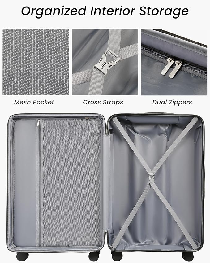 28 Inch Checked Luggage with Spinner Wheels, 106L Large Expandable Hardside Suitcase with TSA Lock, Durable ABS Hard Shell for Family Vacation and International Travel (28 in, Blue)