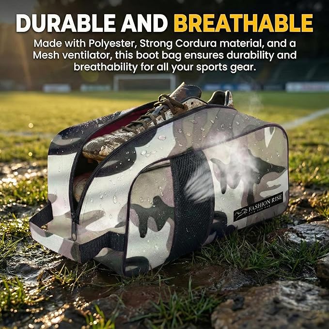Waterproof Sports Boot/Shoe/Travel Bag for Football Cricket Rugby Golf Toiletry Gym for Men/Women (Camo Grey)