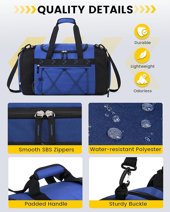 Vorspack Gym Bag for Men - 21 Inches Duffle Bag for Travel Water-resistant Travel Bag with Shoe Compartment Wet Pocket Duffel Bag for Gym Sports Travel Weekender Overnight - Blue