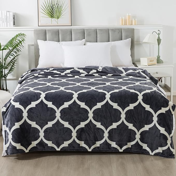 Gray Pattern Queen Size Blanket,90x90 Inches Microfiber Soft Cozy Fluffy Warm Hand Made Queen Throw Blankets for Queen Full Bed,Couch, Sofa, Chair, Camping, Picnic,Grey and White