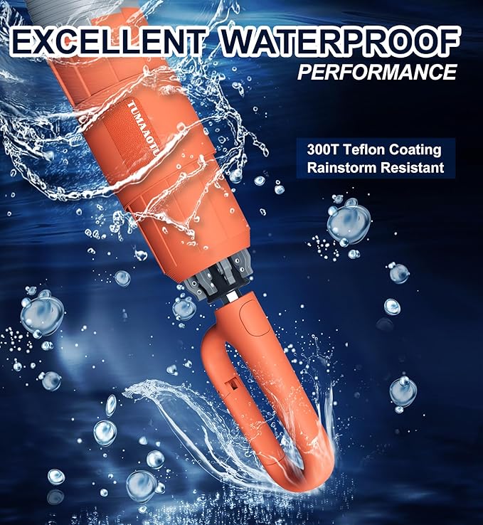 QWB TUMAAOTU Inverted Umbrella with Carabiner Handle, Compact Wind Proof Umbrellas For Rain and Sun Protection, Portable Reverse Folding Umbrella, Car Umbrella for Women Men, 10 Ribs