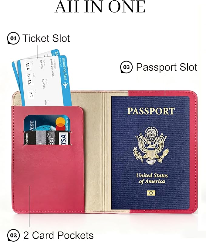 Passport Holder for Travel Essentials,RFID Blocking Passport Cover Case for Travel Accessories,Travel Wallet for Women Men (Wine Red)