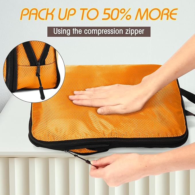 5 Pack Compression Packing Cubes for Travel Space Saving Cubes Luggage Organizer for Suitcase(Apricot,S)