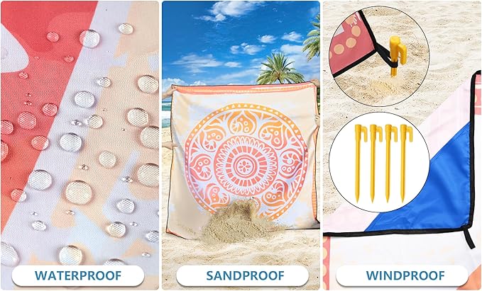 Beach Blanket Waterproof Sandproof Extra Large Beach Mat 79" X 83"/120"x108"for 1-8 Adults Quick Drying Durable Outdoor Picnic Mat for Beach Travel Camping Hiking