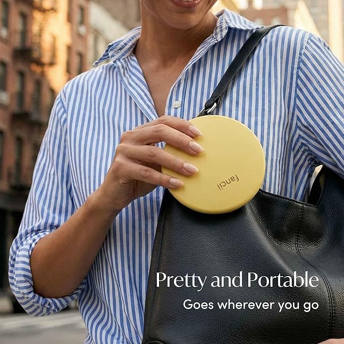 Fancii Taylor Travel Makeup Mirror with LED Light, Rechargeable, 10x /1x Magnifying, Tru-Glow Lighting System, XL Large 5” Wide | Compact Mirror for Purses (Marigold)