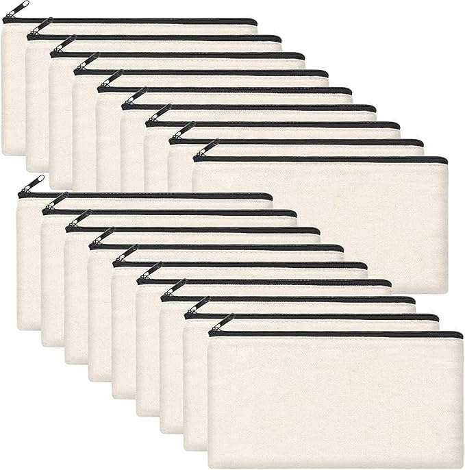 Legigo Blank Canvas Bag Zipper Pouch Makeup Bags Bulk - Multi-Purpose Canvas Pencil Pouch with Sturdy Zipper, Cosmetic Bag Travel Toiletry Bag for DIY Craft Projects, Storage (8.3 x 5 inches)