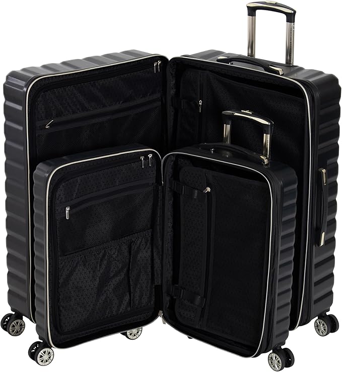 Kenneth Cole REACTION Madison Square Lightweight Hardside Chevron Expandable Spinner Luggage, Black, 2-Piece Set (20" & 28")