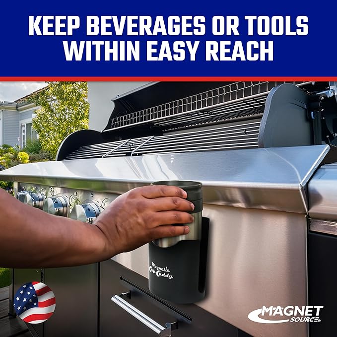 Master Magnetics Magnetic Cup Holder - Caddy for Bottles, Glasses, and Cans - Fits on Fridge, Lawnmower, Forklift, Cart, or Ladder - Heavy-Duty Magnet