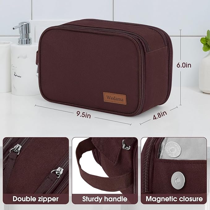 Wedama Toiletry Bag for Men, Handheld Travel Bag, Waterproof Toiletries, Thickened Polyester Dopp Kit, Toiletries Business Trips and Camping, Brown