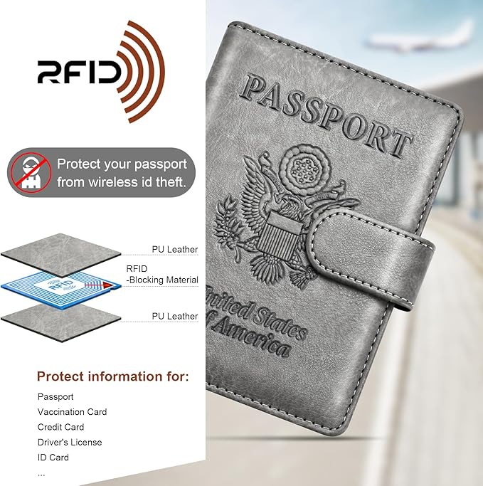 Herain Passport Holder for Travel Cruise Essentials, 2 Pcs Passport Cover Wallet Case Travel Gifts Women Men Family, RFID Passports Book Card Holders Travels Accessories Must Haves