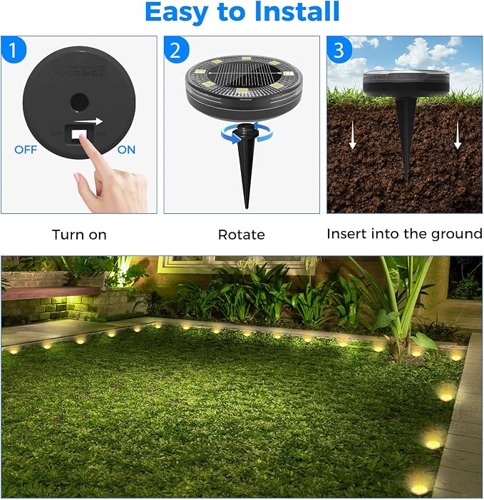 Mini Solar Ground Lights, 8 Pack Flat Solar Disc Lights Outdoor Waterproof, 2.3 Inch Small Solar Garden Lights Landscape Lighting for Outside Pathway Garden Yard Lawn Walkway,Warm White