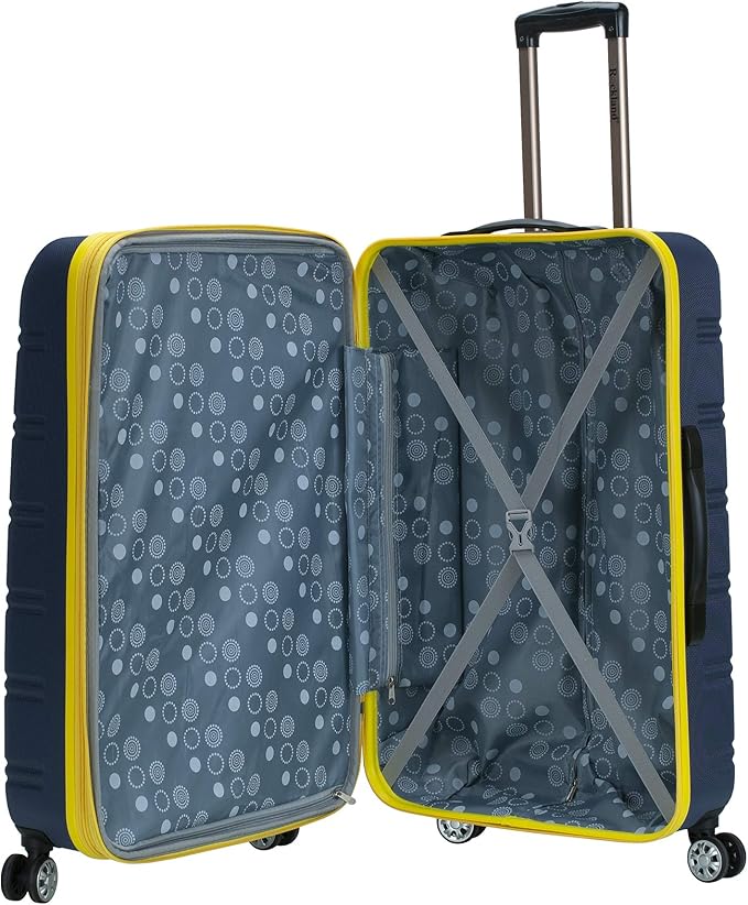 Rockland Melbourne Hardside Expandable Spinner Wheel Luggage, Navy, Checked Large 28"