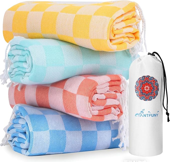 4 Packs Turkish Beach Towels Vacation Essentials Quick Dry Sand Free Oversized Bath Pool Swim Towel Extra Large XL Blanket Adult Travel Cruise Accessories Must Haves Clearance Stuff Necessities
