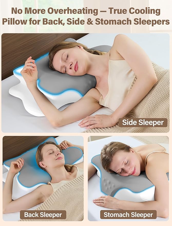 Cervical Neck Pillow for Pain Relief – Ergonomic Memory Foam Pillow for Side Sleeper Contour Orthopedic Bed Cooling Pillow for Neck Support – Ideal Christmas Birthday Gift for Women Men - Grey