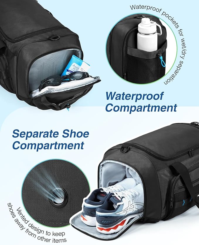 BAGSMART 4-IN-1 Gym Bag for Women Men, TSA Lightweight Duffle Bag for Travel with Shoe Compartment & Wet Pocket, 22L/30L/38L Tactical Backpack with 40oz Water Bottle Holder