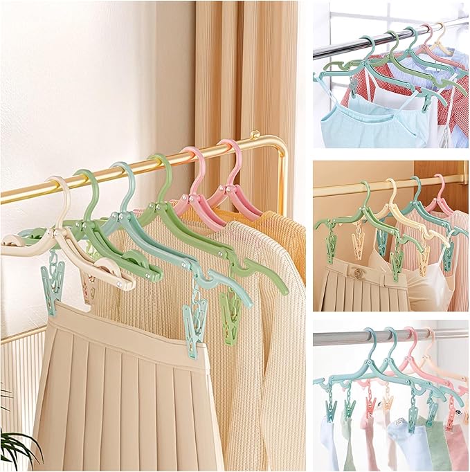 26Pcs Travel Hangers Foldable with 52Pcs Clips: Folding Hangers, Non Slip Portable Hanger for Cruise Ship Essentials Suitcase Camping Flying RV Home Drying Rack, 4 Colors