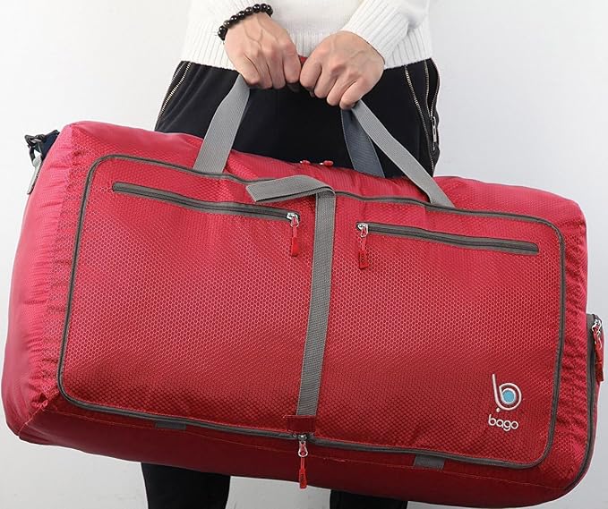 Bago Large Duffle Bag for Travel Women & Men. Durable Lightweight Foldable Travel Duffel Bags For Traveling Women. 80L Duffle Bags For Overnight Bag With Shoe Compartment Collapsible Weekender duffel