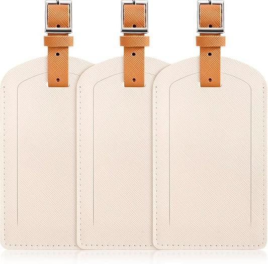 3 Pack Luggage Tags for Suitcases, TSA Approved Bag Tags, Baggage Tags with Privacy Protection, Travel Essentials Luggage Accessories, Ivory & Brown