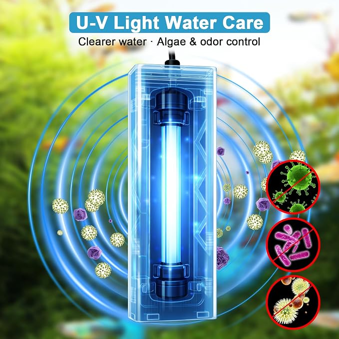 Harune 6W Aquarium U-V Light with Timer,Fully Submersible Design | For 13-43 Gal Fish Tanks,4/8/12/24H Daily Timer,Lamp Life about 8,000 hours,Small Fish Turtle Tanks