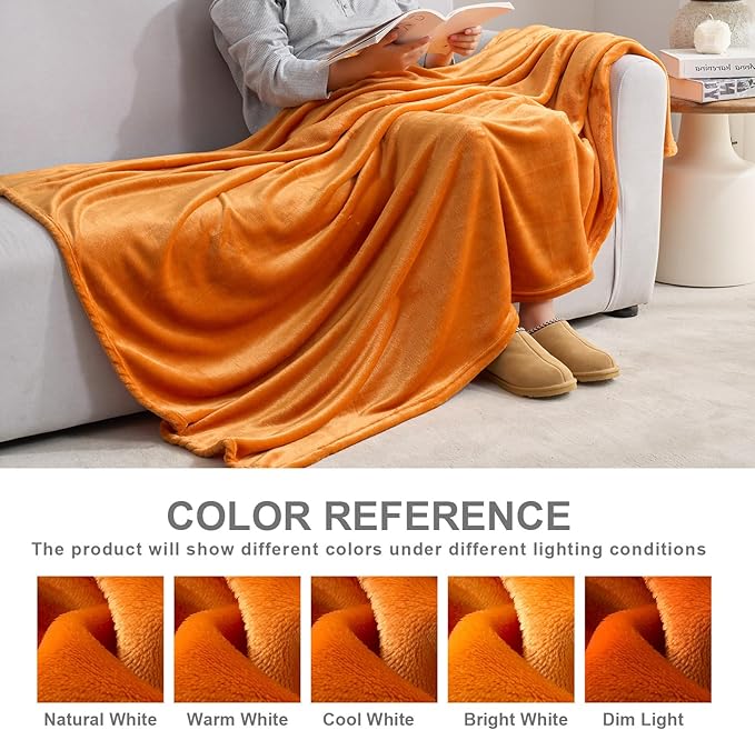 Hansleep Fleece Orange Queen Blanket, Super Soft Flannel Fuzzy Plush Cozy Blanket for All Seasons, Orange, Queen 90x90 Inches