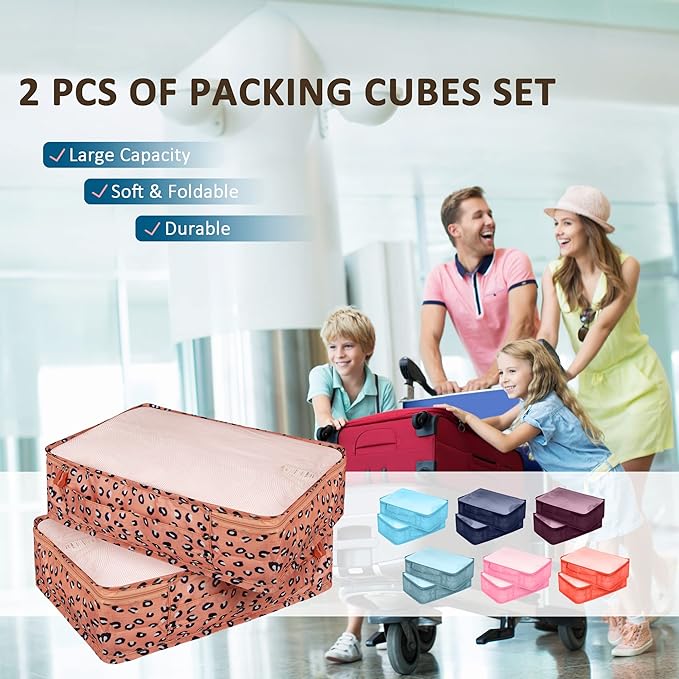Packing Cubes Set, 2 Pcs Packing Organizers Set for Suitcases (Pink leopard)