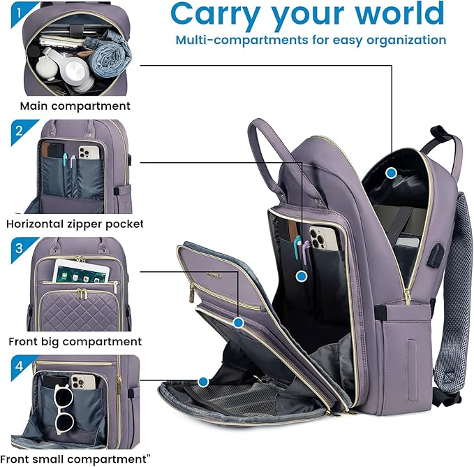 LOVEVOOK Laptop Backpack for Women, Water Resistant Travel Work Backpacks Purse Stylish College Business Teacher Nurse Computer Bag with USB Charging Port, Fits 17" Laptop