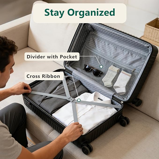 20 Inch Carry On Luggage, ABS Hardside Suitcase with Spinner Wheels, Airline-Approved Cabin Luggage with TSA Security Lock, Expandable Travel Suitcase for Flights, Business Trips & Weekend Vacations