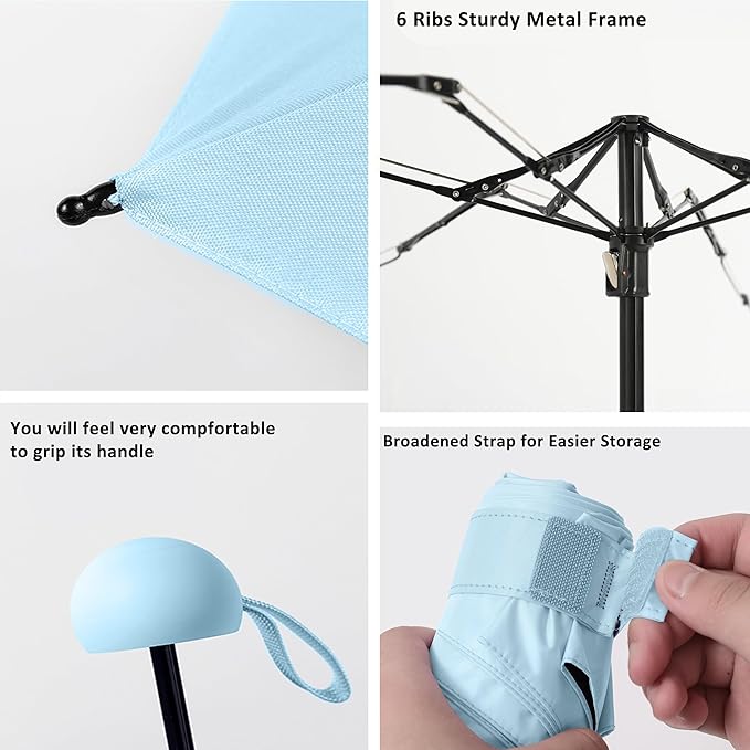 BAODINI Travel Essentials Mini Umbrella for Purse With Case Small Compact UV Sun Protection Lightweight Tiny Pocket Manual Open Close Umbrella for Women Kids and Men Fits Purse Backpack