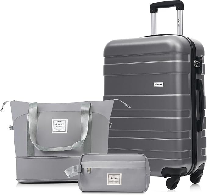24 Inch Checked Suitcase with TSA Lock Travel Duffel Bag Wet-Dry Toiletry Bag, Grey