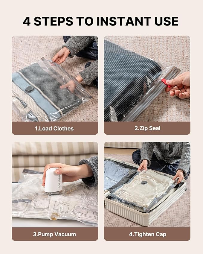Travel Vacuum Seal Bags for Clothing with Rechargeable Cordless Pump, VINTAR 20 Pack (5J+5L+5M+5S) Carry-on Size Space Saver Vacuum Storage Bags, Compression Packing Bags for Luggage and Suitcase