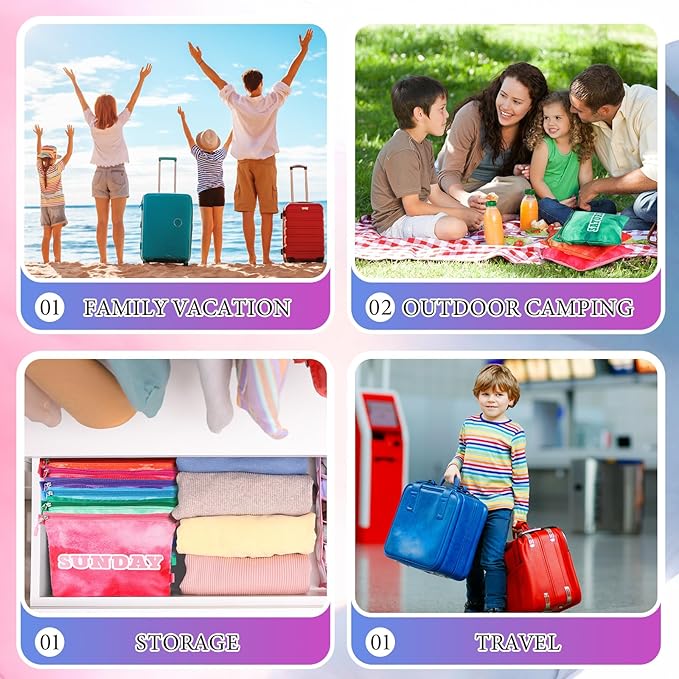Paterr 14 Pcs Packing Cubes for Travel Kids Day of Week Compression Packing Bags Colorful Luggage Suitcase Organizers Bag for Travel(Gradient)