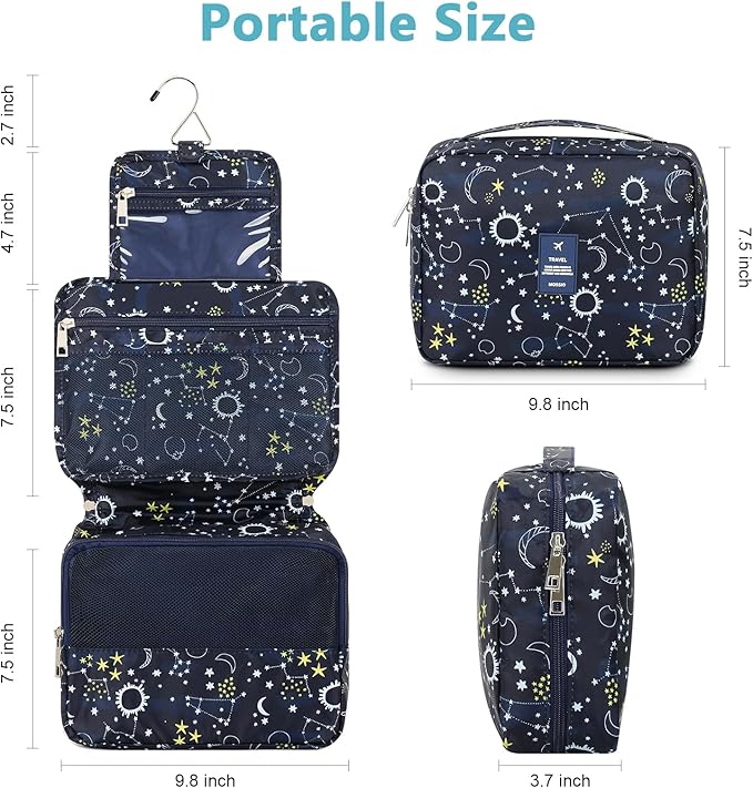 Mossio Hanging Toiletry Bag with Sturdy Hook - Large Portable Cosmetic Makeup Travel Organizer for Men & Women